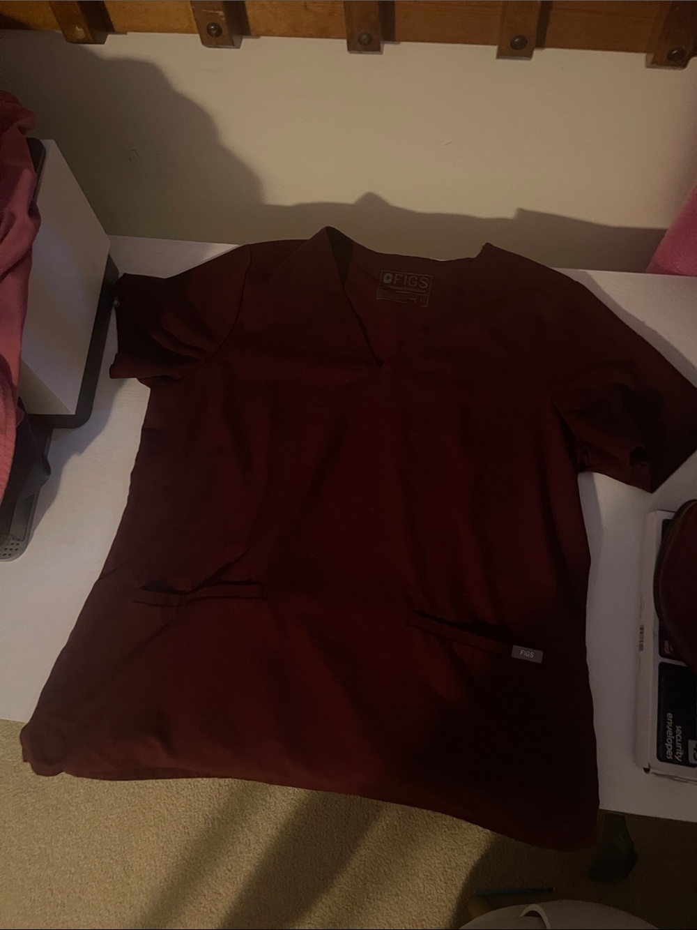 Figs V-neck Scrub Top in Burgundy